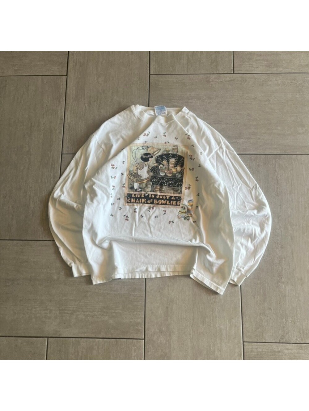Vintage Hanes Beefy-T White Graphic Long Sleeve Shirt Large